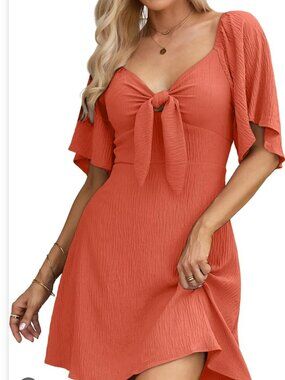 Peach Summer Spring Flowy Bow Tie and Hole on Chest synched Waist and Back Wing